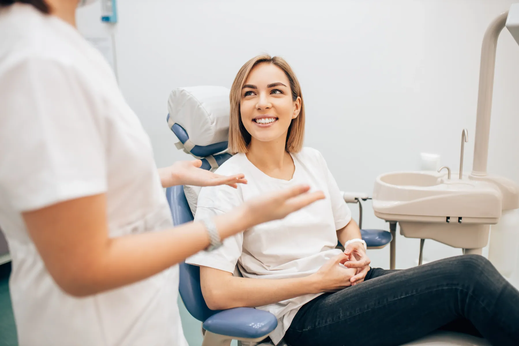 Calm chair-side moment for a nervous new patient at Hacton Dental Care